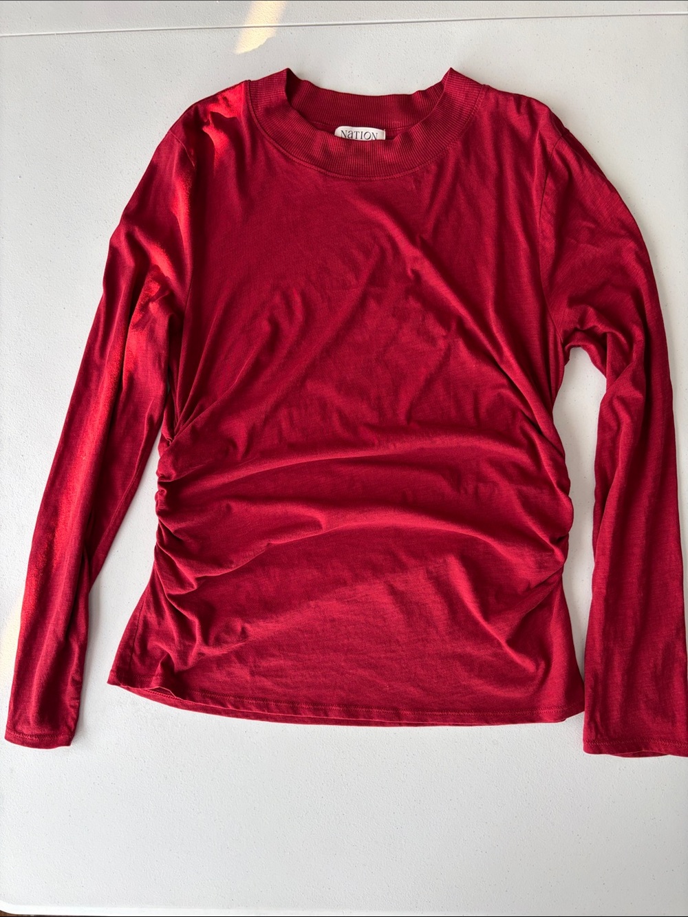 Nation LTD Ruthie Ruched Pima Cotton Top LonS sleeve Red XL Like New